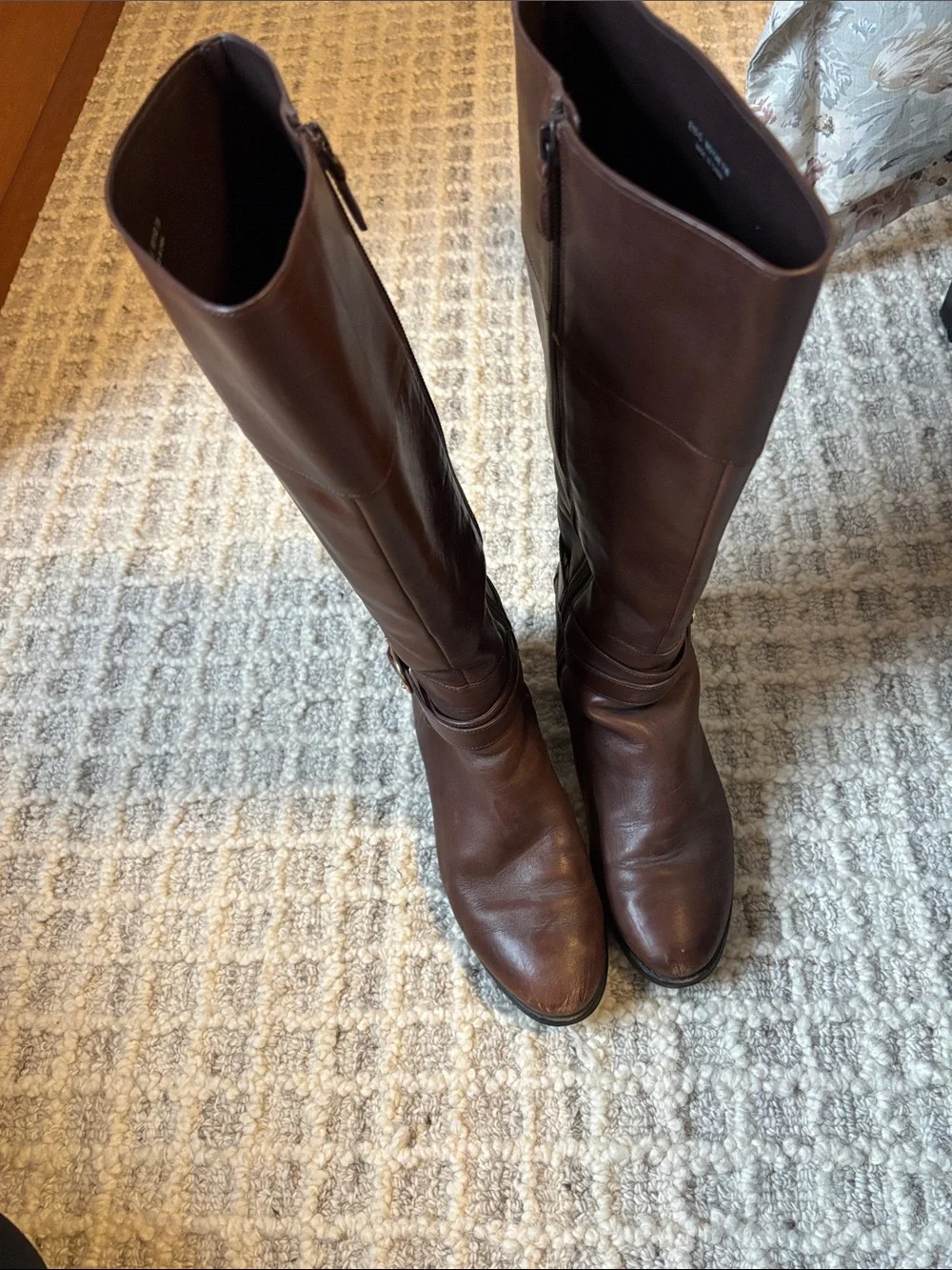 Cole Haan Brown Leather Over-the-Knee Riding Boots with Buckle